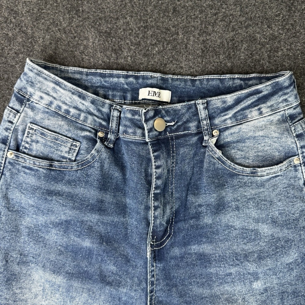 HME Womens L Y2K Floral Cargo Jeans Wide Leg Acid Wash Boho Festival Denim